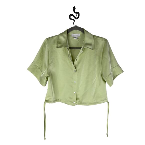 House Of Harlow 1960 Satin Crop Top Wide Leg Pants Set Green Party Vacation S - Picture 2 of 9